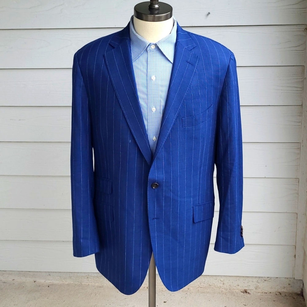 SUITSUPPLY Sienna Single Breasted INT Dark Blue Striped Wool Sz 44 R Suit Jacket